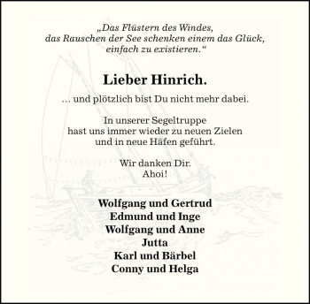 Traueranzeige von Hinrich Rübenack von Die Harke