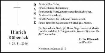 Traueranzeige von Hinrich Rübenack von Die Harke