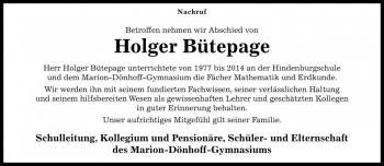 Traueranzeige von Holger Bütepage von Die Harke