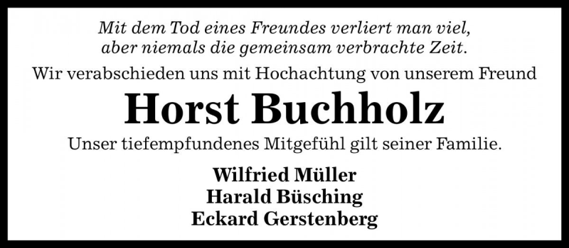 Traueranzeige für Horst Buchholz vom 14.12.2016 aus Die Harke