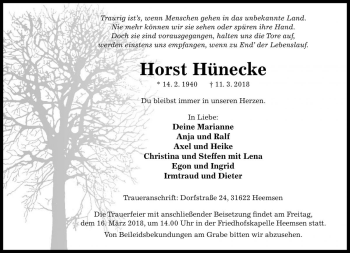 Traueranzeige von Horst Hünecke von Die Harke