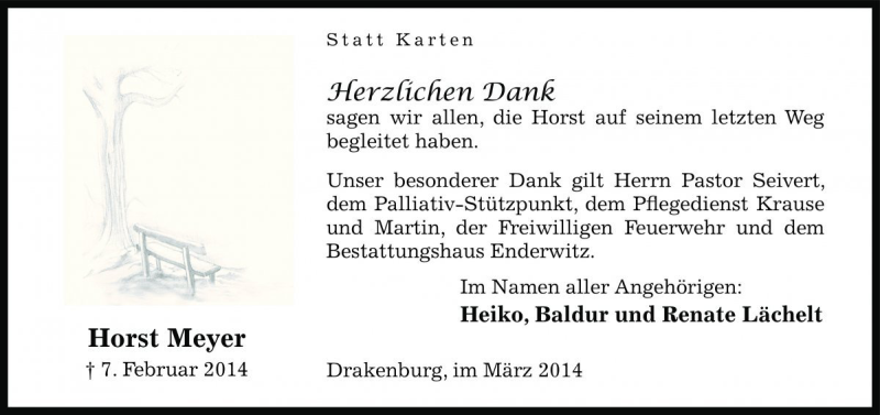  Traueranzeige für Horst Meyer vom 21.03.2014 aus Die Harke
