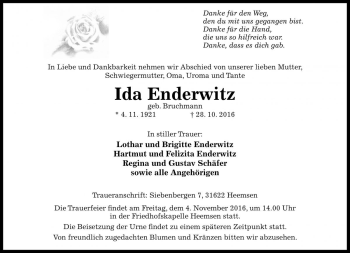 Traueranzeige von Ida Enderwitz von Die Harke