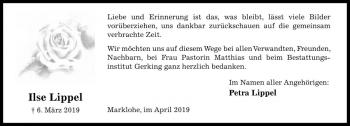 Traueranzeige von Ilse Lippel von Die Harke