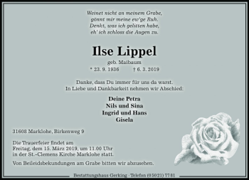 Traueranzeige von Ilse Lippel von Die Harke