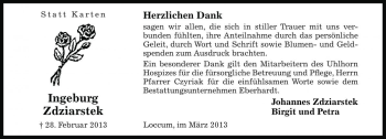 Traueranzeige von Ingeburg Zdziarstek von Die Harke