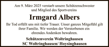 Traueranzeige von Irmgard Albers von Die Harke