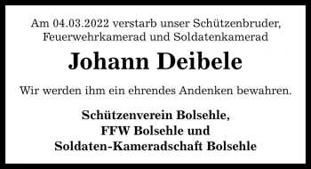 Traueranzeige von Johann Deibele von Die Harke