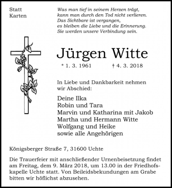 Traueranzeige von Jürgen Witte von Die Harke