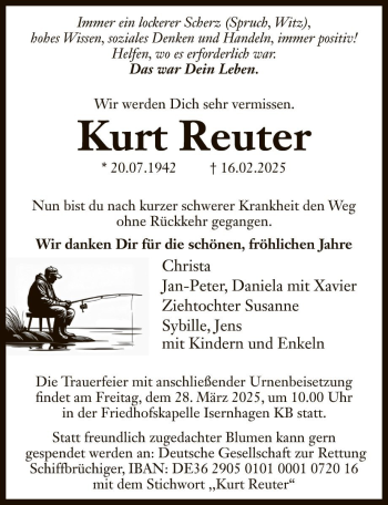 Traueranzeige von Kurt Reuter von Die Harke