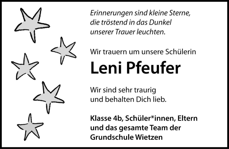  Traueranzeige für Leni Pfeufer vom 18.03.2023 aus Die Harke