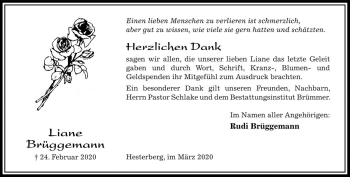 Traueranzeige von Liane Brüggemann von Die Harke