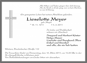 Traueranzeige von Lieselotte Meyer von Die Harke