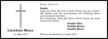 Traueranzeige von Lieselotte Meyer von Die Harke