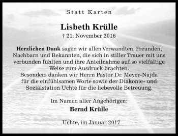Traueranzeige von Lisbeth Krülle von Die Harke