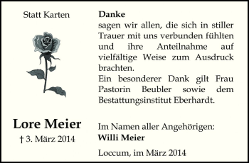 Traueranzeige von Lore Meier von Die Harke