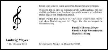 Traueranzeige von Ludwig Meyer von Die Harke