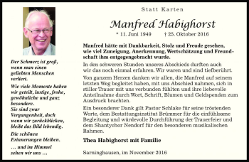 Traueranzeige von Manfred Habighorst von Die Harke