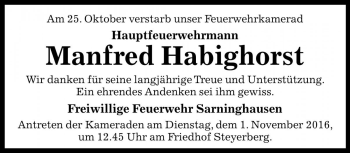 Traueranzeige von Manfred Habighorst von Die Harke