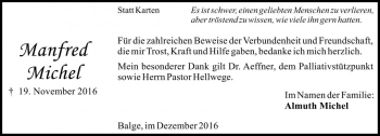 Traueranzeige von Manfred Michel von Die Harke