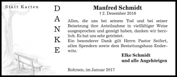 Traueranzeige von Manfred Schmidt von Die Harke