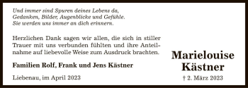 Traueranzeige von Marielouise Kästner von Die Harke