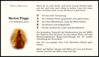 Traueranzeige von Merten Prigge von Die Harke