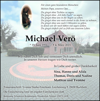 Traueranzeige von Michael Verö von Die Harke