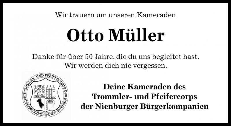  Traueranzeige für Otto Müller vom 31.12.2016 aus Die Harke