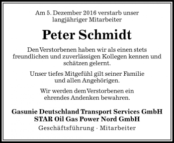 Traueranzeige von Peter Schmidt von Die Harke