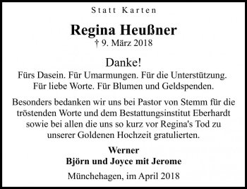 Traueranzeige von Regina Heußner von Die Harke