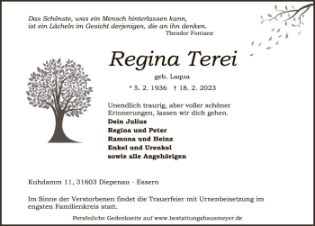 Traueranzeige von Regina Terei von Die Harke