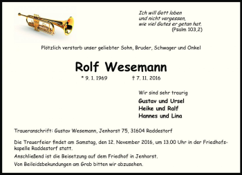 Traueranzeige von Rolf Wesemann von Die Harke