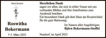 Traueranzeige von Roswitha Bokermann von Die Harke