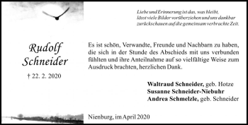 Traueranzeige von Rudolf Schneider von Die Harke