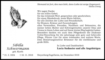 Traueranzeige von Sibilla Schwermann von Die Harke