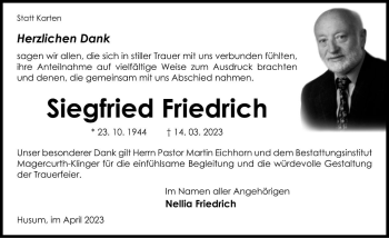 Traueranzeige von Siegfried Friedrich von Die Harke