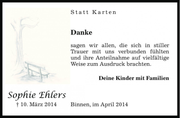 Traueranzeige von Sophie Ehlers von Die Harke