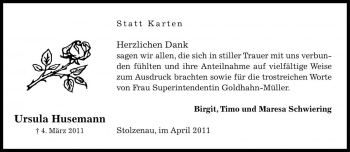 Traueranzeige von Ursula Husemann von Die Harke
