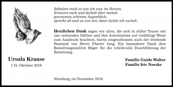 Traueranzeige von Ursula Krause von Die Harke
