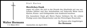 Traueranzeige von Walter Hormann von Die Harke