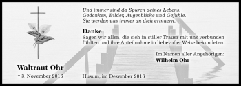 Traueranzeige von Waltraut Ohr von Die Harke