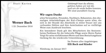 Traueranzeige von Werner Bach von Die Harke