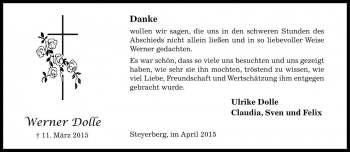 Traueranzeige von Werner Dolle von Die Harke
