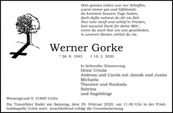 Traueranzeige von Werner Gorke von Die Harke