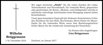 Traueranzeige von Wilhelm Brüggemann von Die Harke