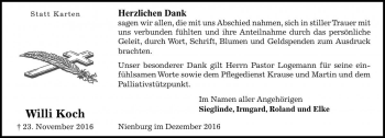 Traueranzeige von Willi Koch von Die Harke