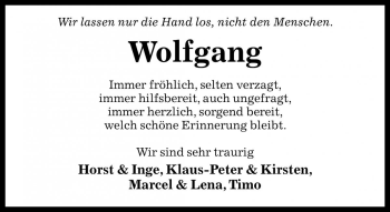 Traueranzeige von Wolfgang Jentsch von Die Harke