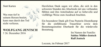 Traueranzeige von Wolfgang Jentsch von Die Harke