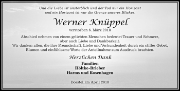 Traueranzeige von Werner Knüppel von Die Harke